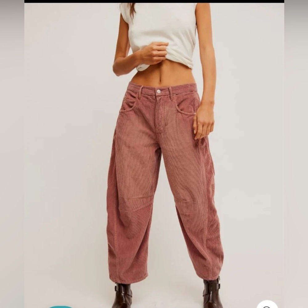 Free People We The Free Good Luck Mid-Rise Cord Barrel Jeans 27 NWT